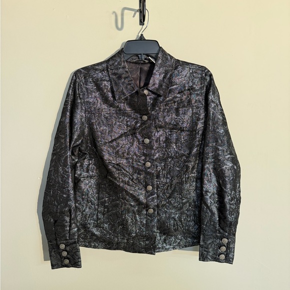 Laura Ashley Jackets & Blazers - Laura Ashley Metallic Black Textured Button-Front Cropped Jacket Blazer - Small